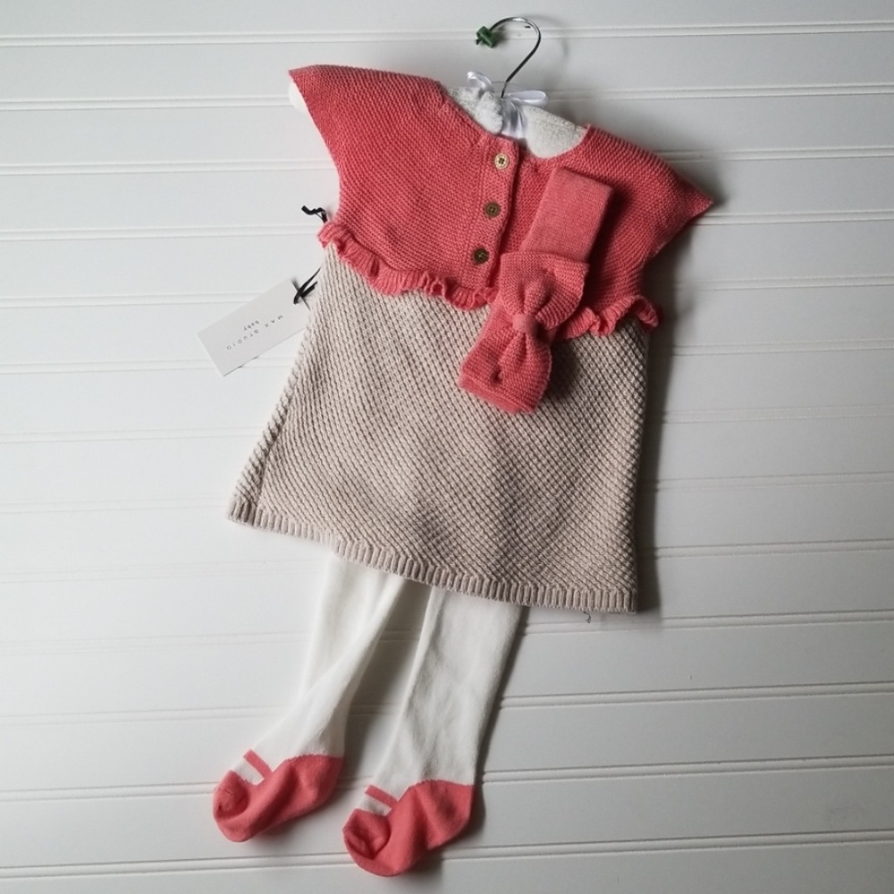 Max Studio Baby Knitted Dress Matching Set- 3-6M